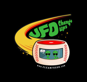 A 60/40 poly-cotton blended t-shirt with the CleanFuego UFO Change Ups design across the front.