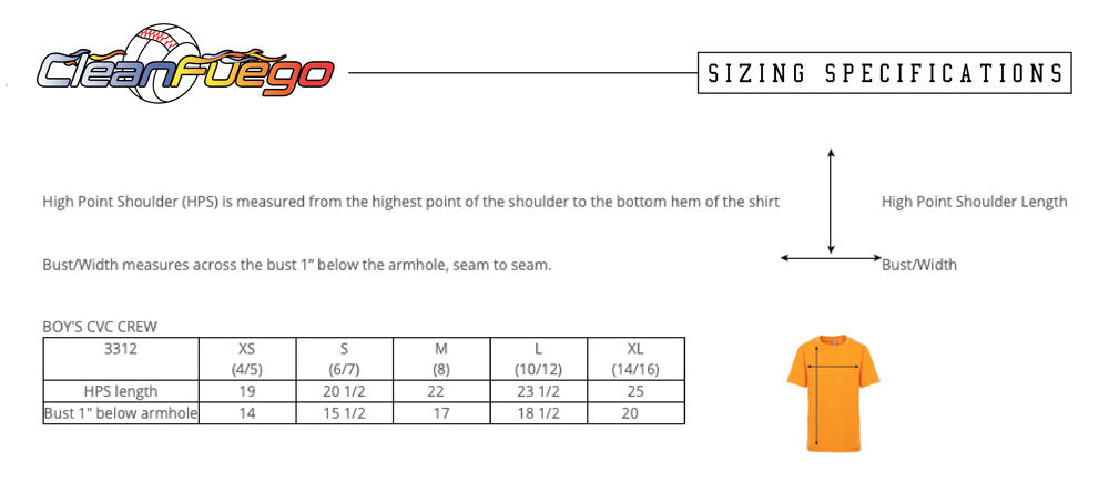 CleanFuego T-Shirt Size Chart