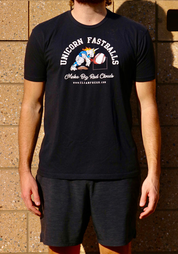 A 60/40 poly-cotton blended t-shirt with the CleanFuego Unicorn Fastball. This FUEL CHUCKIN' ANIMAL is perfect for the gym, in class, at the field or just lounging around