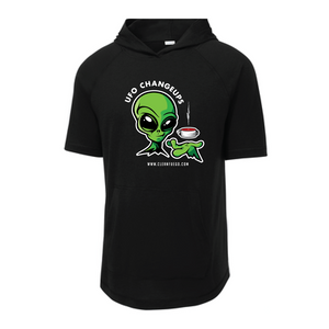 
            
                Load image into Gallery viewer, Hooded T-shirt - Smirking Alien
            
        